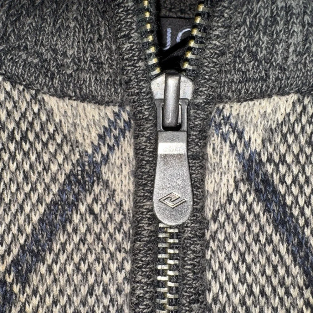Joseph Abboud Sweater Mens Large Gray Argyle 1/4 Zip Cotton Pullover